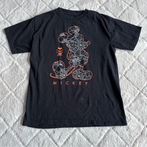Disney | Black Spider Web Mickey Halloween Short Sleeve Tee Shirt | Size Medium - Picture 1 of 7
